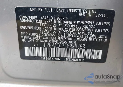 2015 Subaru Xv Crosstrek 2.0I Premium from USA, damaged, VIN JF2GPADC7F8228383